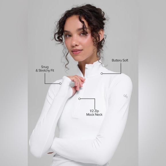 Alo Yoga Alosoft 1/2 Zip Rapid Pullover White | Size M - Picture 2 of 10